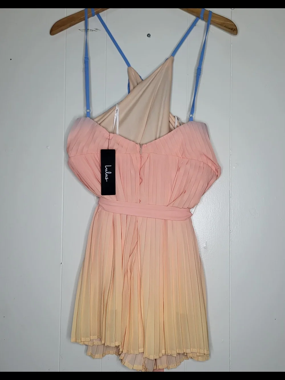 Ombre Pleated Halter Romper - Blue to Peach